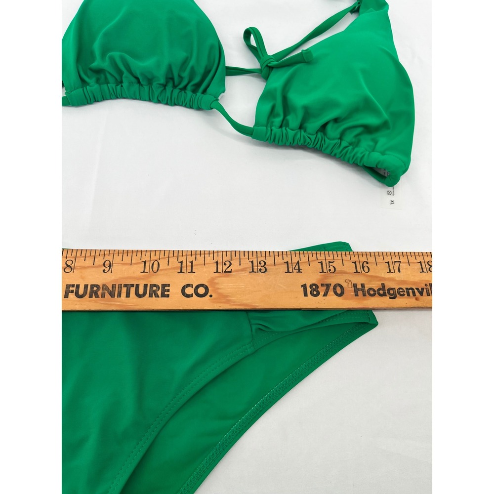 Triangle Halter Bikini Swimsuit Women XL Green Ruched Side Bottom Beachwear Pool - Picture 9 of 10